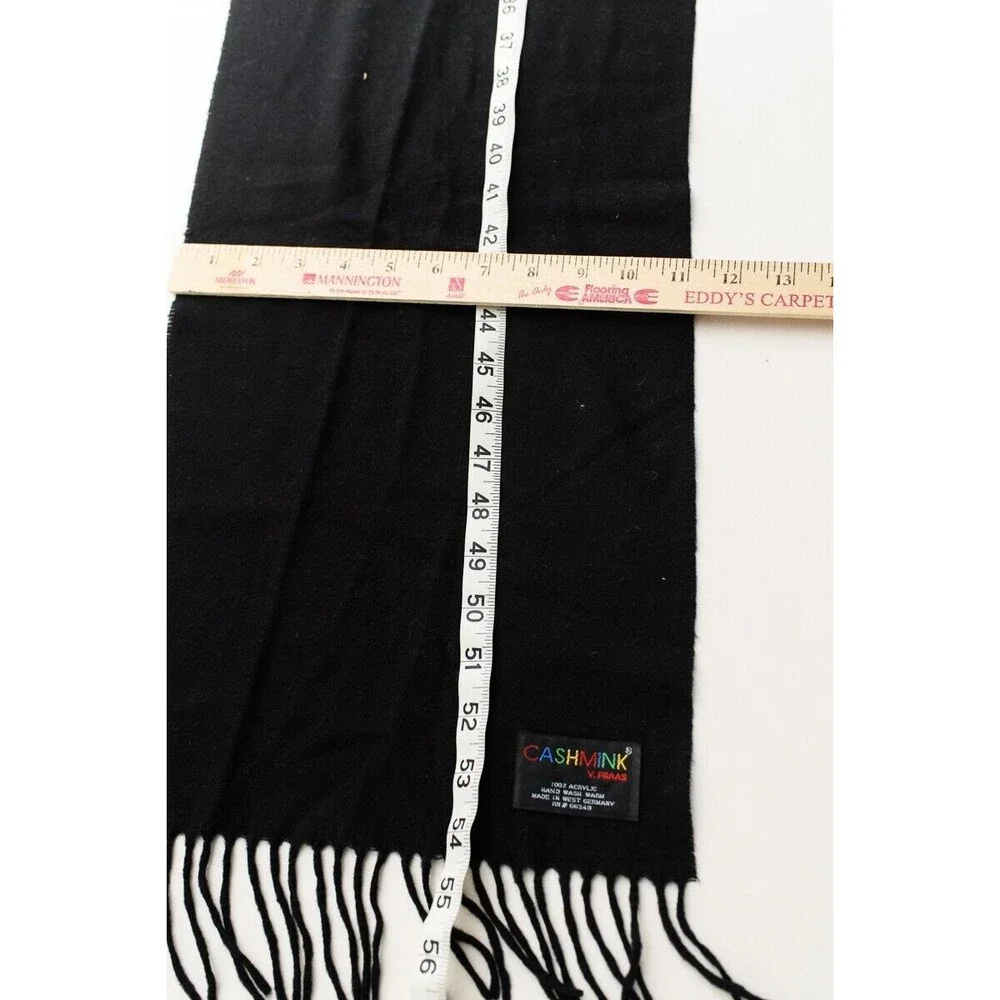 V. Fraas Cashmink Black Fringed Lightweight Scarf Fringe